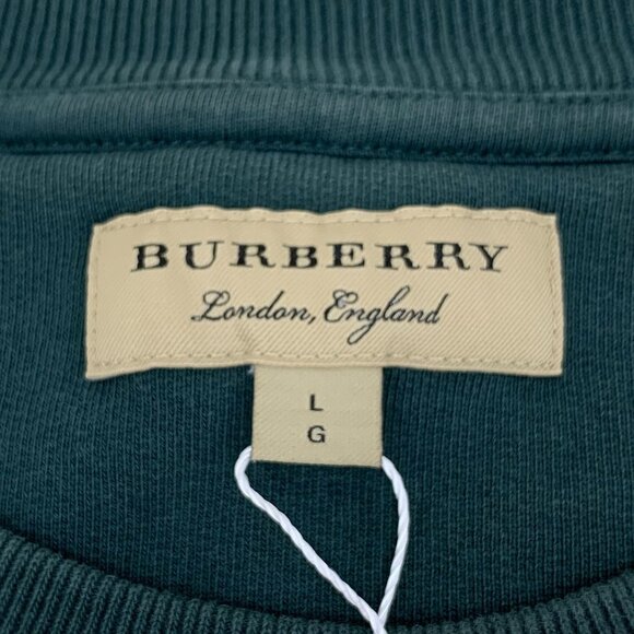 CM0447 Burberry Logo Embroidered Forest Green Cotton Blend Crewneck Sweatshirt - Picture 5 of 8